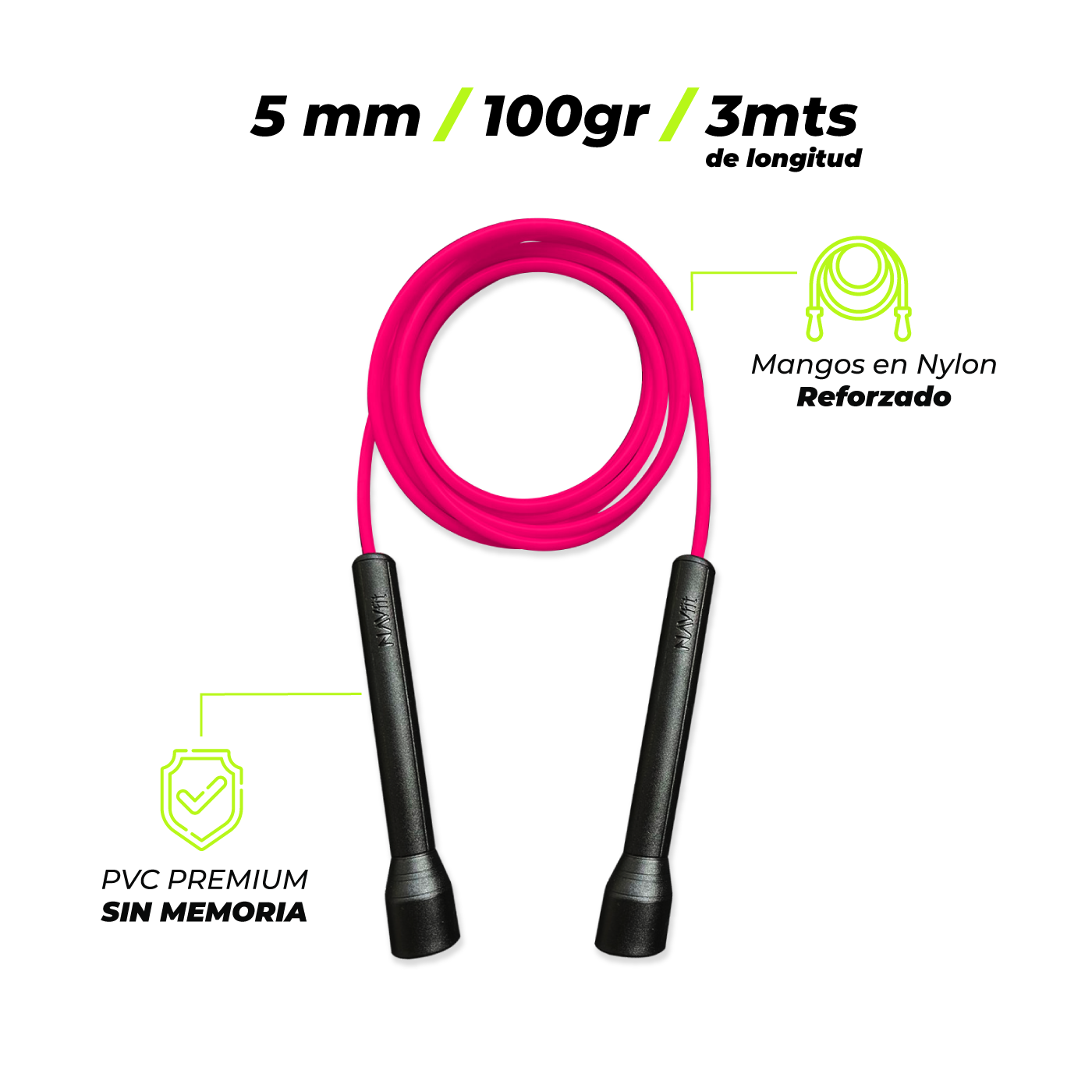 Lazo Cuerda para Saltar | Velocidad, CrossFit | 5mm PVC Premium | Fucsia