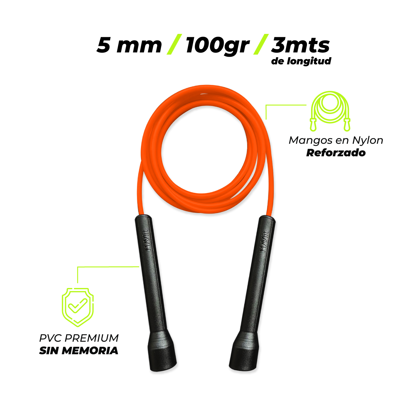 Lazo Cuerda para Saltar | Velocidad, CrossFit | 5mm PVC Premium | Naranja